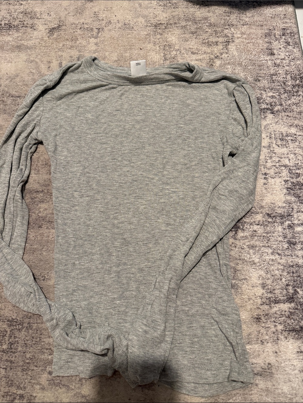 Abound Heather Gray Ribbed Long-Sleeve Crew Top